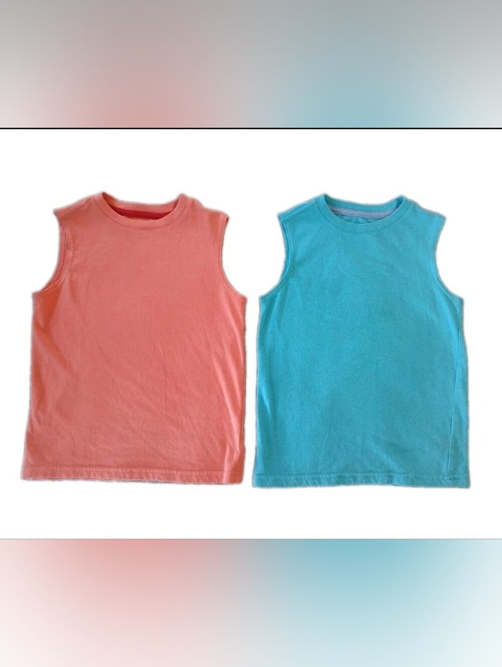 Wonder Nation Boys Size XS 4/5 Set of 2 Shirts Teal and Coral Sleeveless